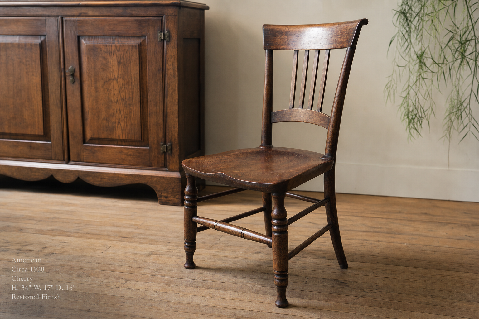 Cherry side chair, hand-shaped saddle seat, 1928 donor